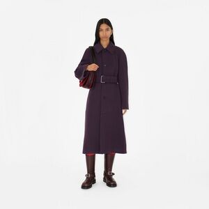Burberry Purple Single-breasted Belted Wool Coat